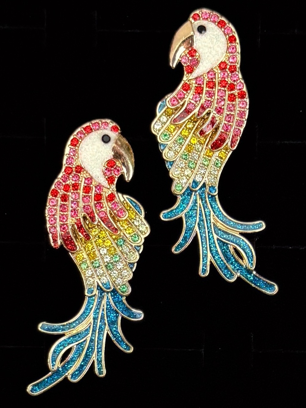 Colorful Parrot Bird goldtone hinged pierced earrings